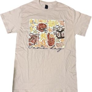 Beige Gildan Graphic ‘Game day’ Tee with Floral Fall Football Designs